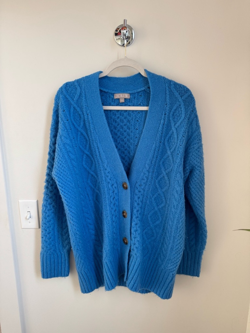 J. Crew Bright Blue Cable-Knit Button Cardigan